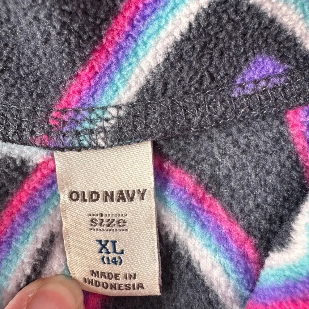 Old Navy‎ Girls Fleece Pullover XL 14 Hearts Print Pink Quarter Zip Top